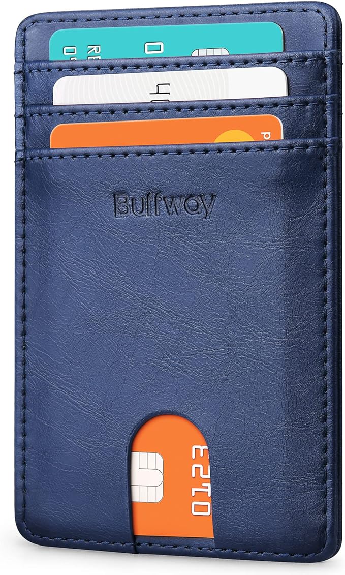 Buffway Mens Slim Wallet, Minimalist Thin Front Pocket Leather Credit Card Holder with RFID Blocking for Work Travel | Minimalist, Thin, Front Pocket, Credit Card Holder, RFID Blocking, for Work Travel