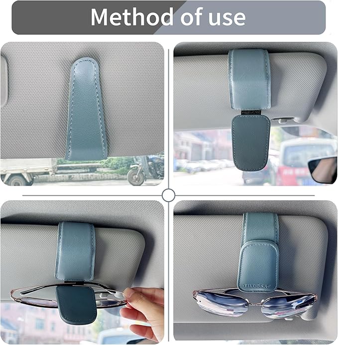 TILDOSAC 2 Pack Sunglasses Holder for Car Visor, Leather Magnetic Sunglass Holder for Car with Clip (Blue)