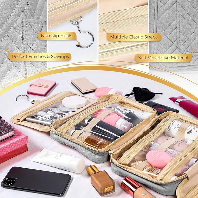 BOACAY Hanging Travel Toiletry Bag for Women, Makeup Bag, Bathroom & Shower Organizer Kit for Accessories, Cosmetics, Travel Essentials