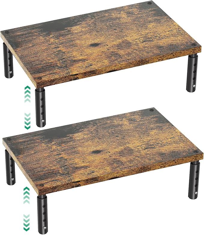 OPNICE Adjustable Monitor Stand Riser for Desk, Computer & Laptop Stand, Desk Organizers and Accessories, Office Desk Accessories & Workspace Organizer for Home Office, Brown Wood 2-Pack
