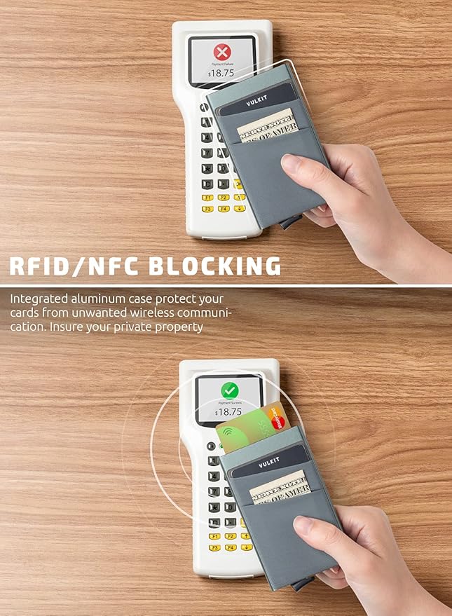 VULKIT Card Holder with Money Pocket Pop Up Wallet RFID Blocking Slim Metal Bank Card Case Holds 5 Cards and Notes