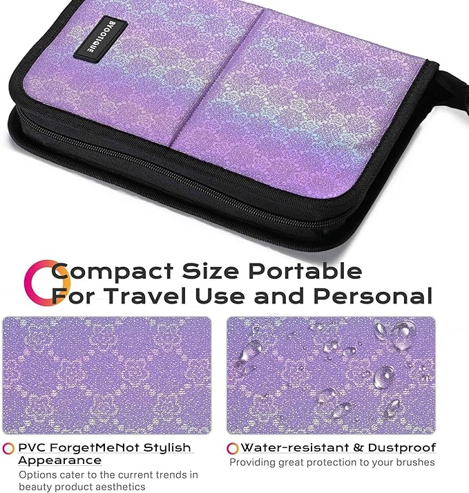 BYOOTIQUE Makeup Brush Holder Bag Foldable Cosmetic Case ForgetMeNot Purple