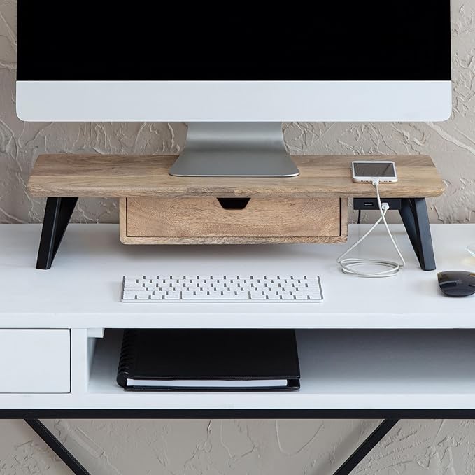 Anji Mountain Monitor Stand - Desktop Organizer & Laptop Riser, Ergonomic Monitor Riser, Space-Saving Monitor Stand for Desk, Durable Construction, Easy Assembly, Ideal for Home & Office,Natural