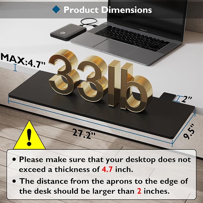 BONTEC Ergonomics Desk Extender Tray, 27.2x9.5 Inch Table Mount Arm Rest Shelf, 90° Foldable Keyboard Tray Platform, Clamp on Computer Arm Rest for Desk, Suitable for Office Desks, Black Carbon Fiber