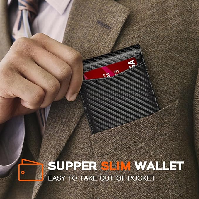 RUNBOX Wallet for Men Slim Leather Bifold RFID Blocking Minimalist Front Pocket Design with Gift Box