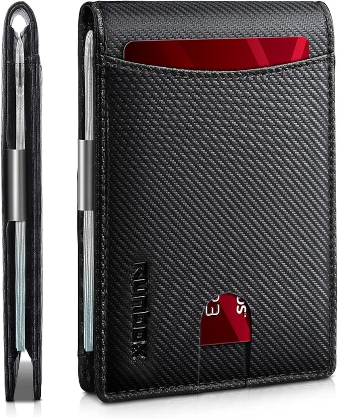 RUNBOX Slim Money Clip Wallets for Men RFID Blocking 11 Card Holder Minimalist Small Leather Bifold Men's Front Pocket Wallet Gift Box