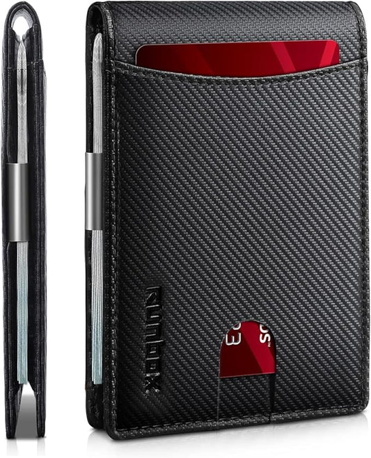RUNBOX Slim Money Clip Wallets for Men RFID Blocking 11 Card Holder Minimalist Small Leather Bifold Men's Front Pocket Wallet Gift Box