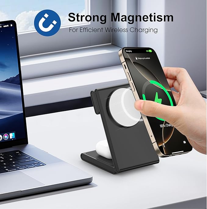 New Travel Foldable 3 in 1 Wireless Charging Station for Apple Magsafe Charger Stand,Fast Magnetic Wireless Charger Station for iPhone 17 Air 16 15 14 13 12 Series,Airpods Pro,Apple Watch Ultra