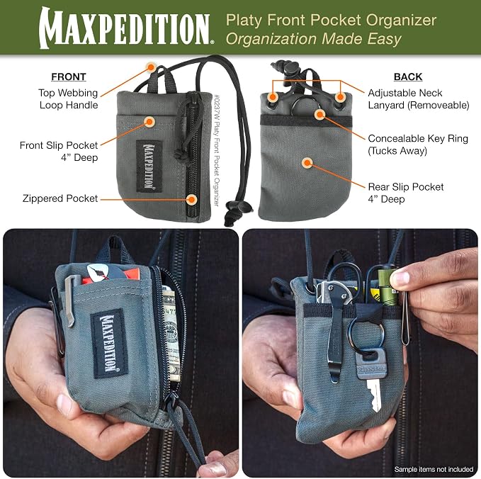 MAXPEDITION Platy Pocket Organizer, Durable EDC Tool Pouch for Men, Neck Wallet with Paracord Lanyard, Holds Flashlight, Multitool, Pen, Notebook