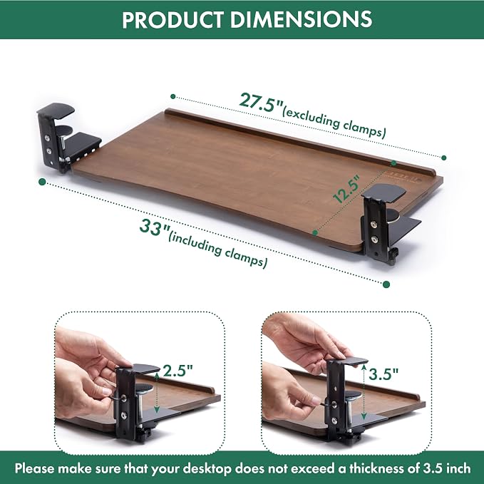 D'vine Dev Keyboard Tray Under Desk with Wrist Rest, Bamboo Wood Keyboard Drawer with Full Size Keyboard and Mouse Pad, Walnut Color, KBTY-2