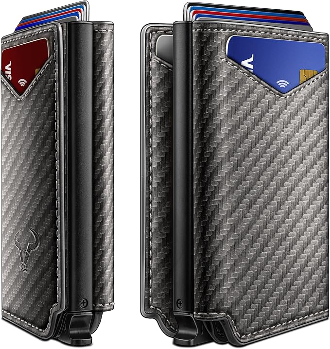 BULLIANT Men Wallet Leather Wallet Card Holders Money Clip for Men 10Cards-Magnetic Flip on Metal Case