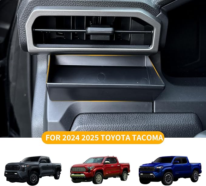 Center Console Organizer Air Vent Storage Box Compatible with 2024 2025 2026 Toyota Tacoma 4th Gen Interior Accessories Driver Air Outlet Insert Tray, Sunglass Holder Coin Key Card Case, Black
