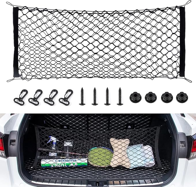 Alpmosn Stretchable Car Cargo Net Adjustable Elastic Storage Net Trunk Interior Accessories with Hook, Universal Fit for Car, Vehicle, SUV (43.3"x15.8")