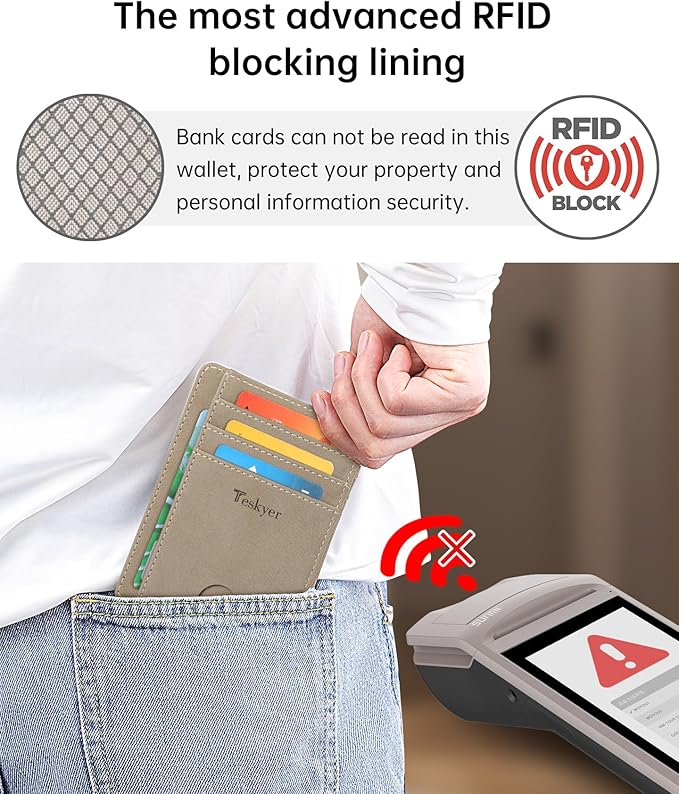 Teskyer Slim Wallet for Men, Minimalist Front Pocket RFID Blocking Leather Wallet Credit Card Holder for Men & Women
