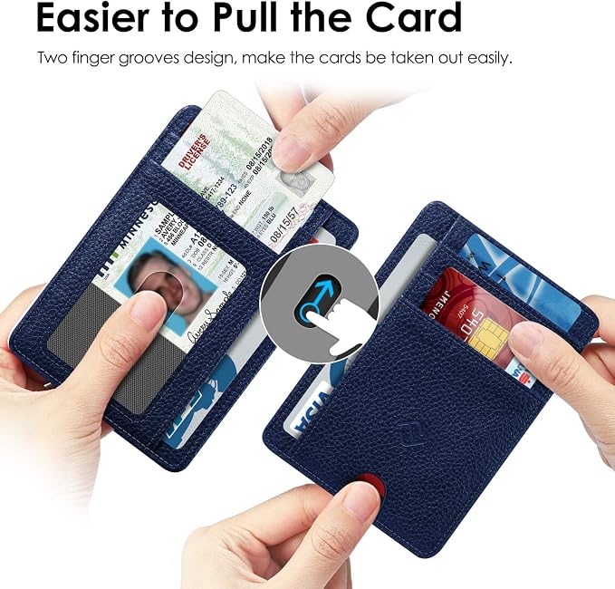 FINTIE Slim Minimalist Front Pocket Wallet, RFID Blocking Credit Card Holder Card Cases with ID Window for Men Women (Navy)
