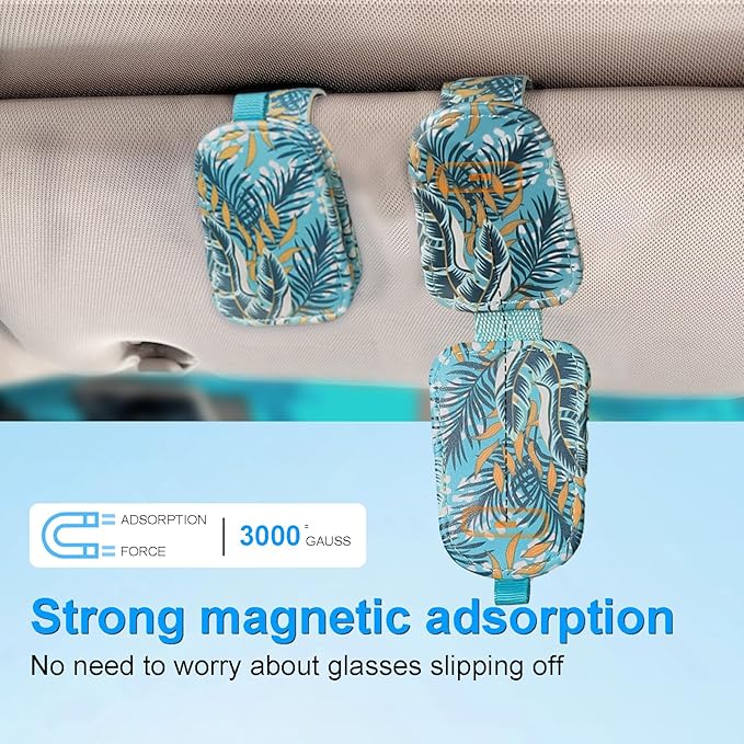 LTOHOE 1 Pack Sunglass Holder for Car, Magnetic Leather Sunglasses Holder and Ticket Card Clip, Universal for Different Size Glasses, Car Visor Accessories(Colorful Painting)