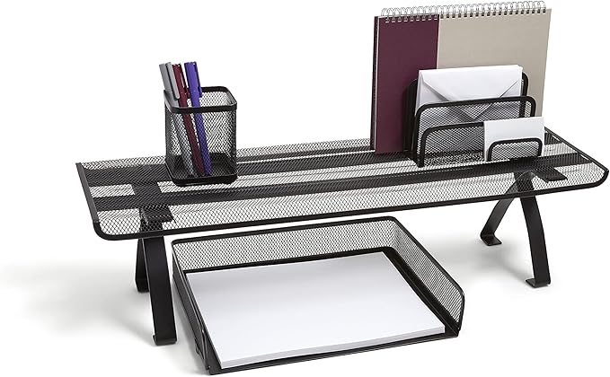 TRU RED Wire Mesh Desktop Shelf, Matte Black – Space‑Saving Desk Riser for Monitors & Office Accessories