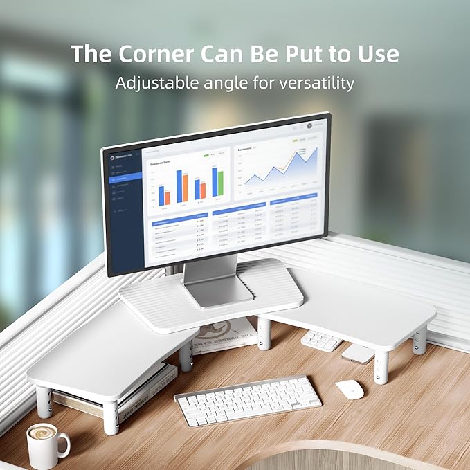 AFOOYO Dual Monitor Stand For Desk,Adjustable Height Long Wood Computer Riser For Computer,Laptop,Printer,TV,White