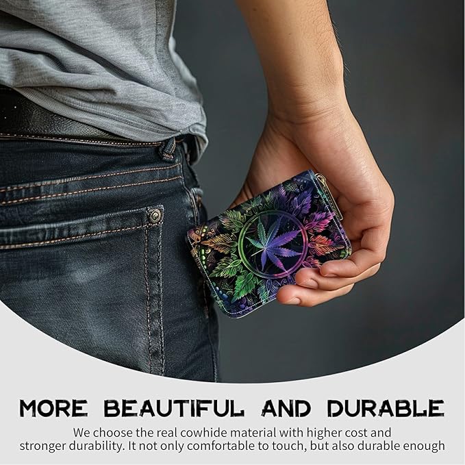 Cute Credit Card Holder with Zipper, Color Weeds RFID-Blocking Card Case Small Wallet for Women Men, Multi-slot Card Organizer Case Travel Accordion Wallet