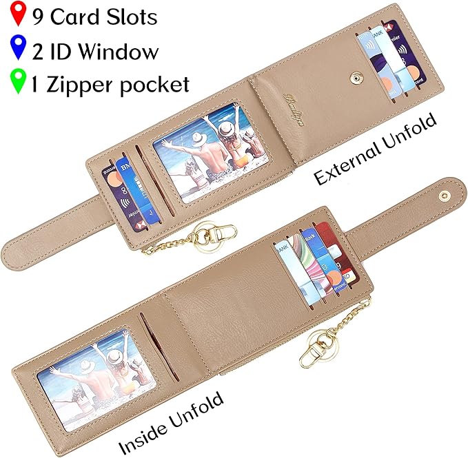 Badiya Slim Women Wallet RFID Blocking Bifold Compact 9 Card Slots Holder Wallets Soft Leather with Zipper Coin Pocket 2 ID Window