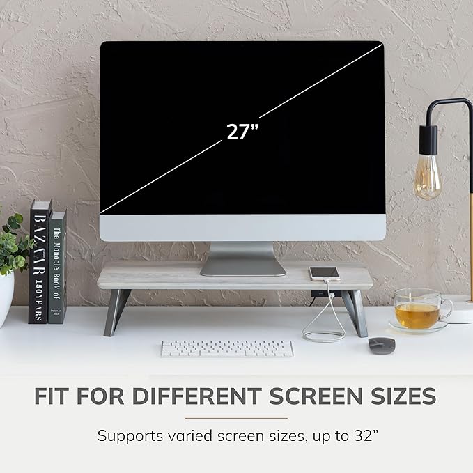 Anji Mountain Monitor Stand - Desktop Organizer & Laptop Riser, Ergonomic Monitor Riser, Space-Saving Monitor Stand for Desk, Durable Construction, Easy Assembly, Ideal for Home & Office,White Wash