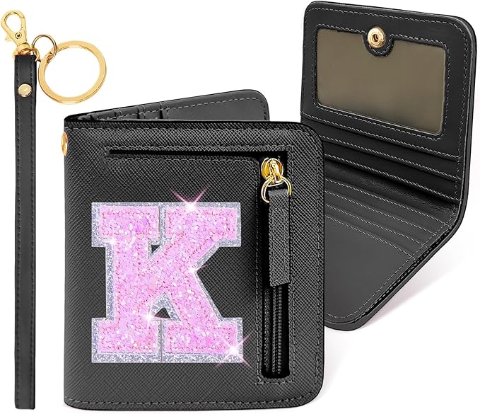 COSHAYSOO Initial RFID Wallet Small Birthday Christmas Valentines Gifts for Cheer Dance Sing Sports Team Performance Teen Girls Unique Practical Preppy Teenage Cute Girly Kawaii Stuff Black K