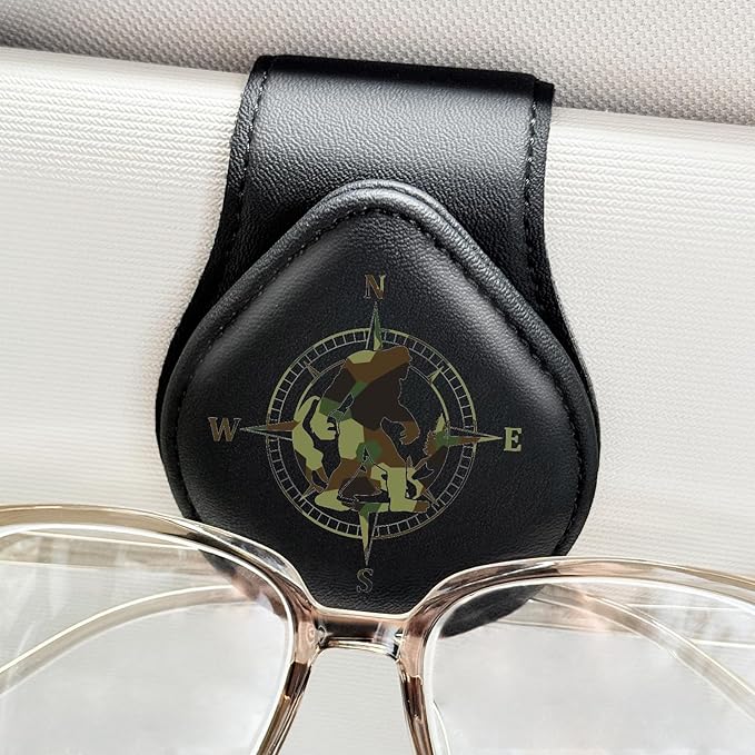 Compass Camo - Car Sunglass Holder, Magnetic Leather Eyeglass Hanger Mount Clip Holder for Car Visor Accessories