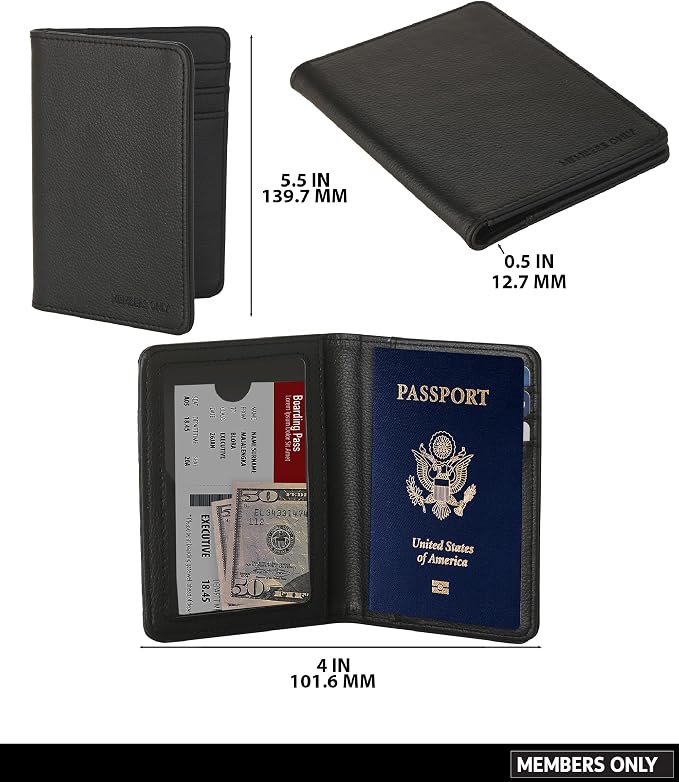 Members Only Debossed Black Passport Holder RFID Blocking, Passport Cover for Men, Travel Must Haves (Black)