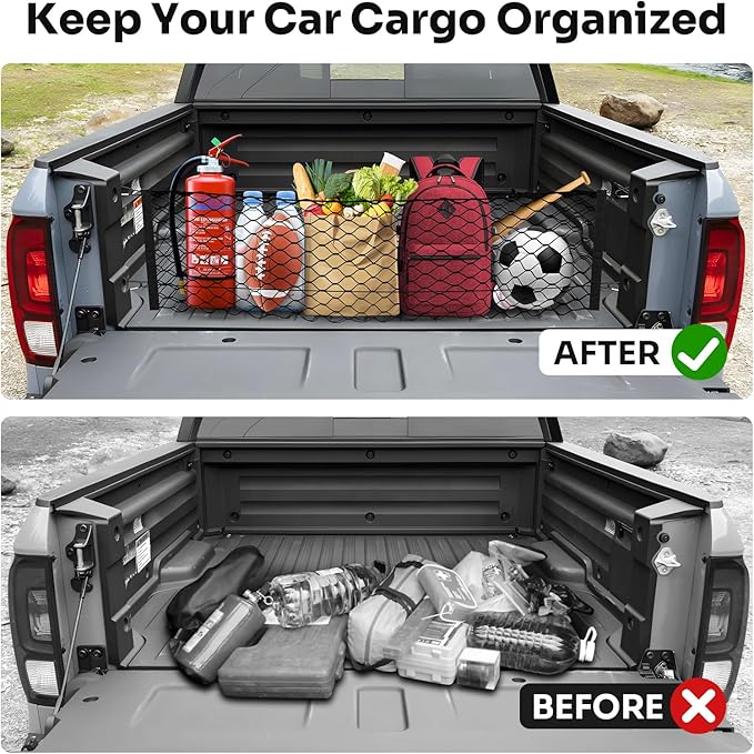 Canvcle Trunk Cargo Net for 2017-2026 Honda Ridgeline Accessories Envelope Style Mesh Trunk Net Organizer and Storage Stretchable Adjustable Elastic Nylon Rear Cargo Netting with Hooks