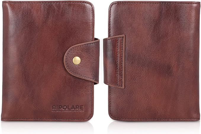 Polare Full Grain Leather Slim and Soft RFID Blocking wallet For Men Snap Bifold Travel Wallet Passport Holders 2 Passports (Coffee)