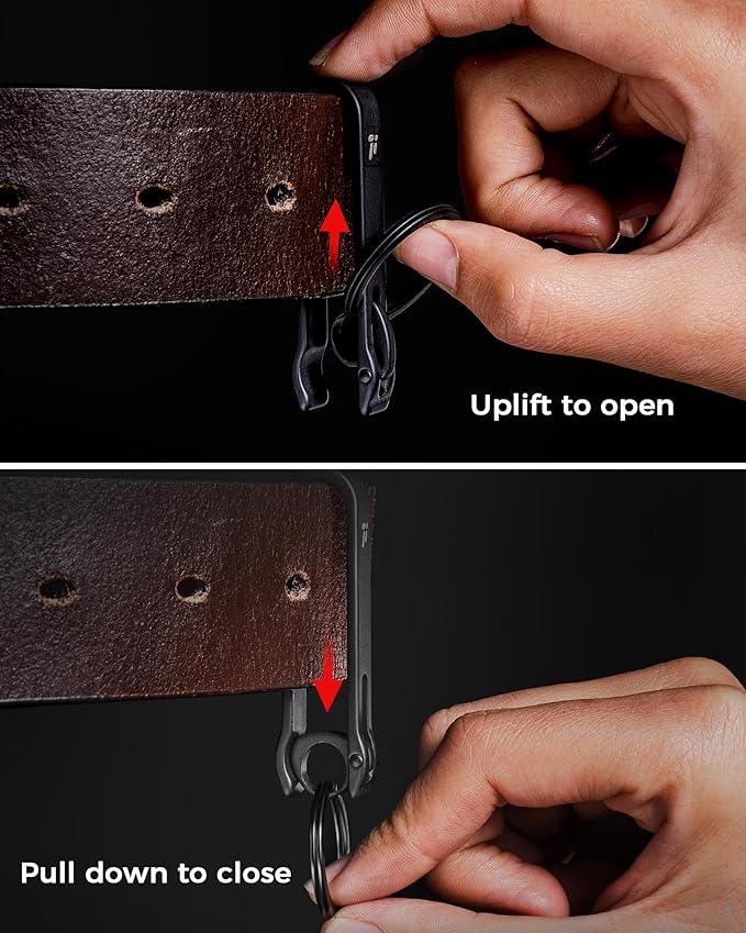 FEGVE Titanium Key Belt Clip Keychain Clip for Men, Belt Loop Key Ring Chain Holder Key Hook for Pants Purse