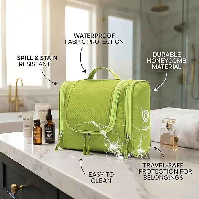 Bago Travel Toiletry Bag for Women and Men X-Large Waterproof Hanging Large Toiletry Bag for Bathroom and Travel Bag for Toiletries Organizer - Makeup Bag (Green)