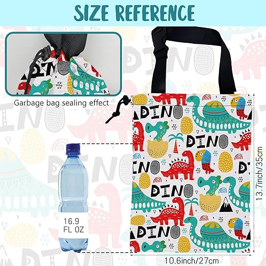 Car Trash Bag Dinosaur with Abstrct Palms and Eggs Leak-Proof Waterproof Car Garbage Bag with Drawstring Foldable Canvas Trash Bin with Adjustable Buckle for Car Accessories, Travelling, Camping