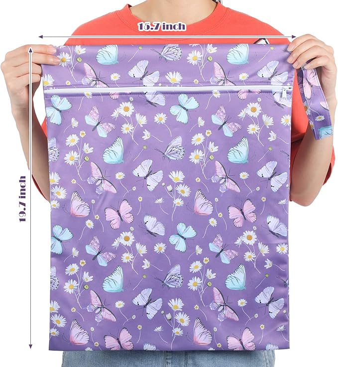 Shappy 2 Pack Large Travel Laundry Bags, Large Wet Dry Waterproof Dirty Clothes Bag for Suitcase, Swimsuit Beach Gym College Dorm Wet Bag(Butterfly)