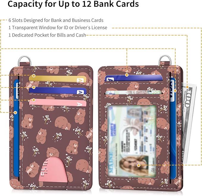 Mayski Slim Wallet, Credit Card Holder for Women, Minimalist Front Pocket RFID Blocking Card Cases, Small Wallet Women Men(Cute Bear)