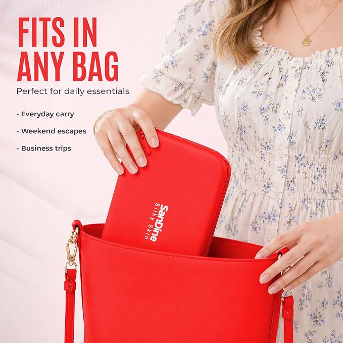 Silicone Cosmetic Bag – Waterproof Travel Makeup Pouch - Food-Grade Silicone Toiletry Organizer for Women & Men – Compact Stylish Multi-Functional Storage for Beauty Essentials - by Sandine (Red)