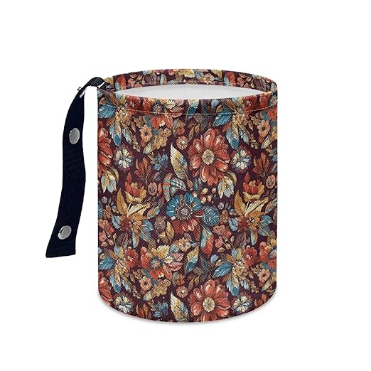 Retro Daisy Floral Console Basket Rubbish Bin Portable Auto Trash Basket Vehicle Foldable Console Front Seat Car Garbage Bag Hanging