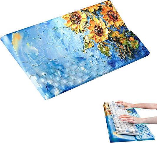 Ospelelf Keyboard Wrist Rest, Ergonomic Memory Foam Wrist Support for Typing & Gaming, Tilted Keyboard Pad, Aesthetic Desk Accessories for Office, Relief for Carpal Tunnel & Wrist Pain, Sunflower