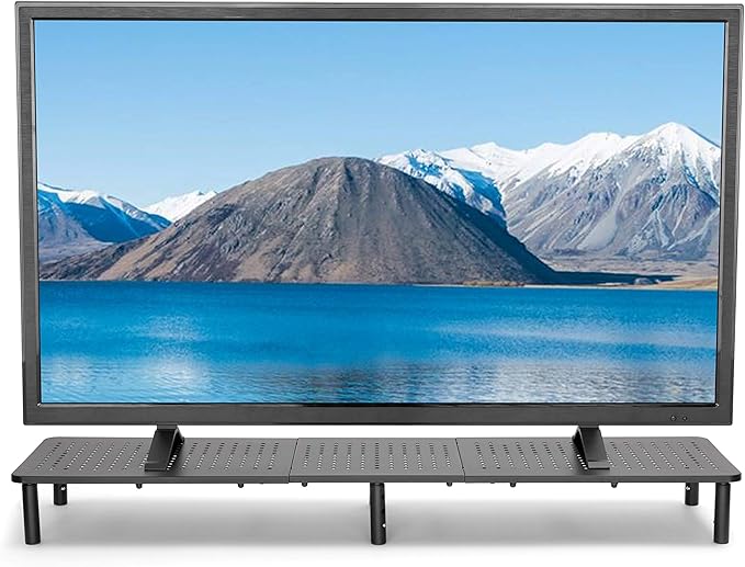 Husky Mounts Large Dual Monitor Stand Riser, Adjustable Legs, 39" x 9.25" x 5.5" Max Height, Matte Black Steel
