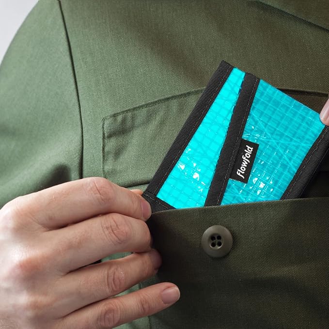 Flowfold Recycled Sailcloth Wallets - 3 Pocket Card Holder Wallet, Front Pocket Wallet, Slim Card Holder Wallet Made in USA (Cyan Sailcloth)