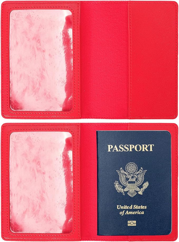 2 Pack Passport Covers & Vaccine Card Holder, Blue & Red | PU Leather, Passport Wallet, Vaccine Case Protector, For Women & Men