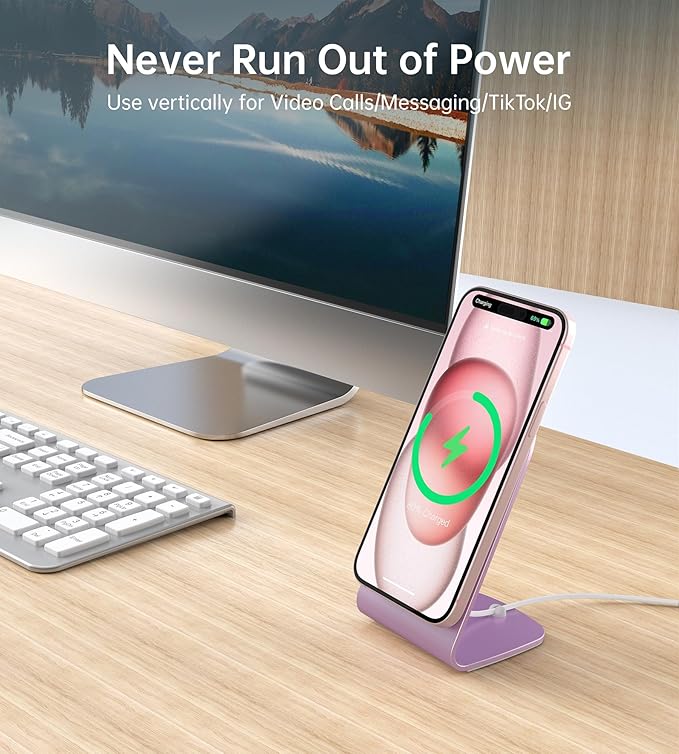 Magnetic Wireless Charger for iPhone 17/16/15/14/13/12 - Mag Charger+20W USB C Adapter, Fast Wireless Charging Stand/Pad with 5ft Cable for iPhone 17/16/15/14/13/12 Pro Max Plus Mini 17 Air, Pink