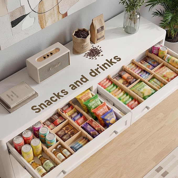 Bamboo Drawer Dividers, Expandable Kitchen Drawer Organizer, Include 8 Dividers, 8 Small Inserts and 8 Medium Inserts for Home, Office, Dressers