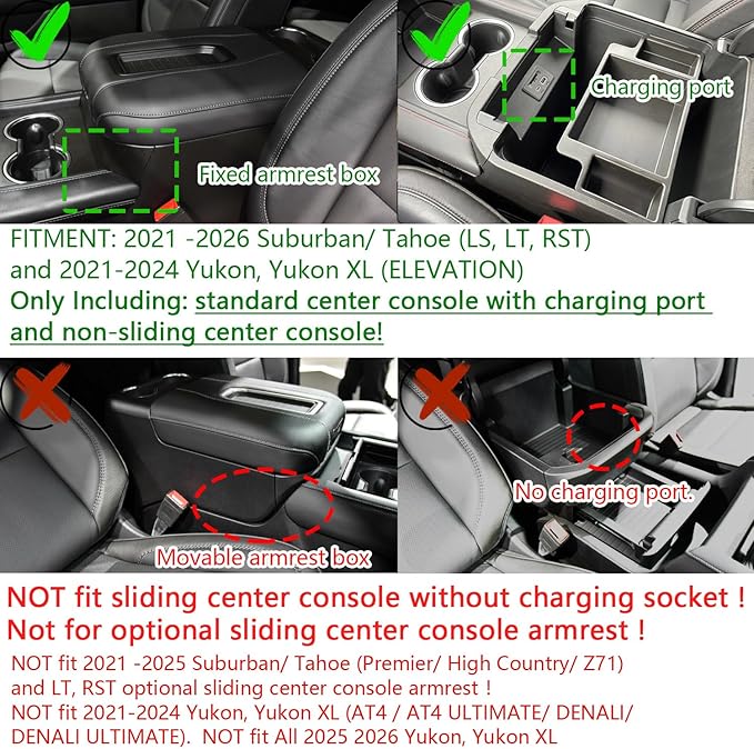 EDBETOS Center Console Organizer Tray for 2021-2026 Chevy Tahoe/Suburban and 21-2024 GMC Yukon Accessories, Fit Standard Console with Charging Socket Only, NOT for Power Sliding Console, Blue