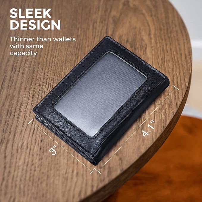 RFID Blocking Front Pocket Minimalist Slim Leather Bifold Wallet Credit Card Case Holder ID Window