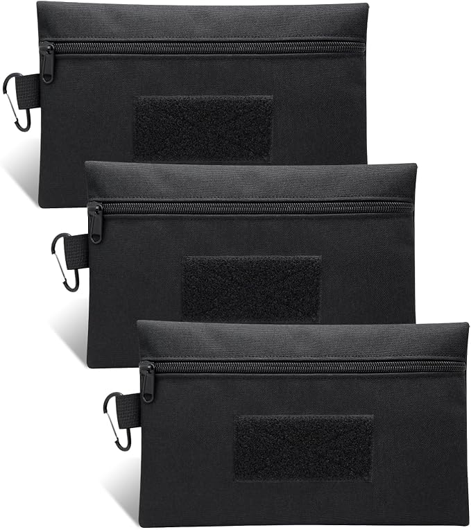 Faylapa 3 Pack Tactical Tool Zipper Pouch Bag with Carabiner, Utility Admin Storage Pocket Small Carrying Kit Accessories for Chest Rig, Hanging Pouches Backpack Accessories Pouch