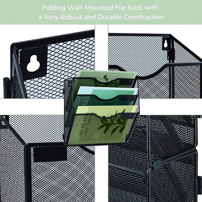 3 Tier Mesh Hanging File Organizer Vertical Wall File Organizer Wall File Holder for Office School Home, Black