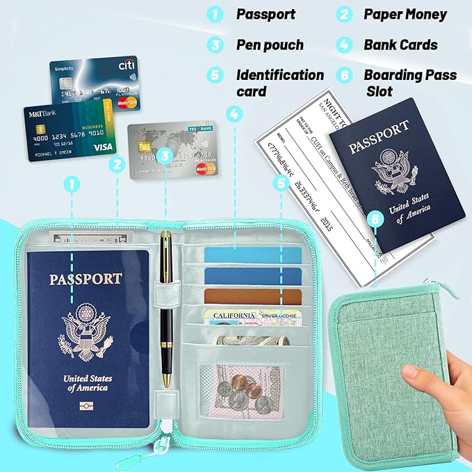 Passport Holder for Travel Essentials, RFID Blocking Protector Passport Wallets, Passport Document Organizer Case for Travel Must Have, Passport Book for Women, Couple, Family Cards, Tickets, ID, Cash
