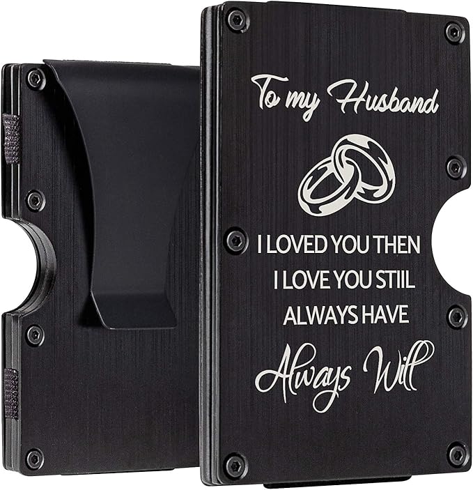 Carbon Fiber RFID Engraved Wallets for Men from Wife with Money Clip Personalized Slim Minimalist Card Holder Gifts for Men Husband Boyfriend Gifts for Birthday, Anniversary, Wedding, Valentine's Day