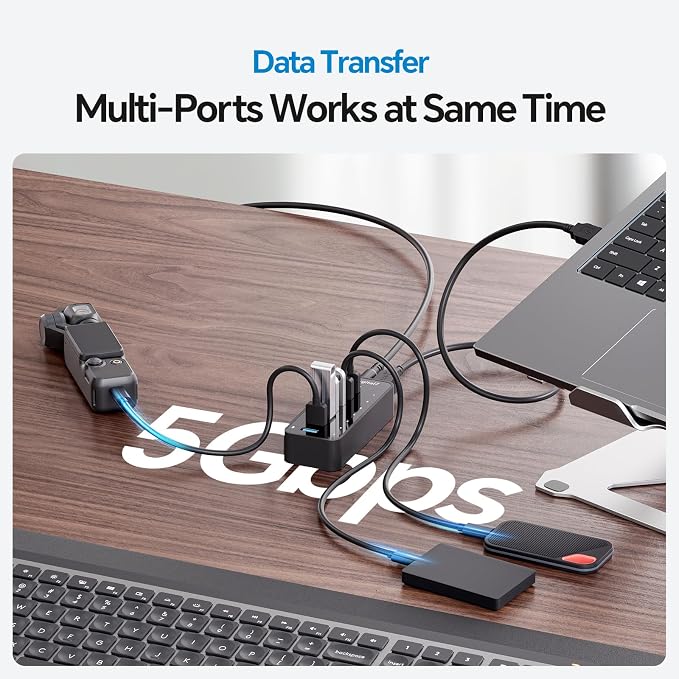 Powered USB 3.0 Hub, 7-Port USB Data Hub with 1 BC1.2 Port and 36W Power Adapter, USB Splitter for Laptop, PC, Desktop, External HDD, and Mobile Devices